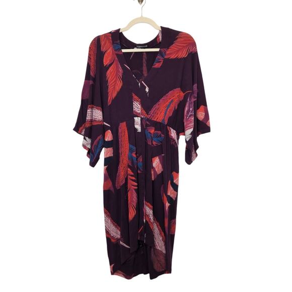 y2k Express Feathers Midi Dress Kimono Sleeves Boho Nature Art Nature Medium - Picture 1 of 4